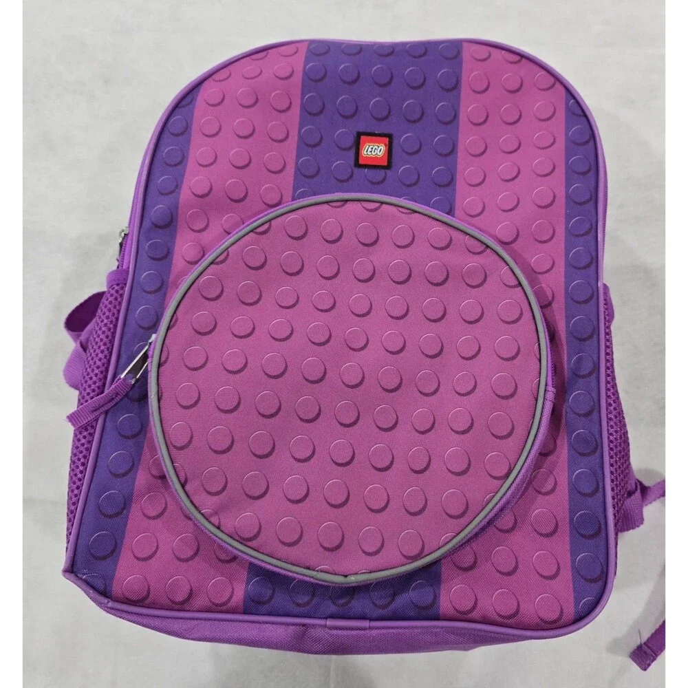 Lego Backpack Kids Purple Pink Brick Design Reflective Zipper Vintage